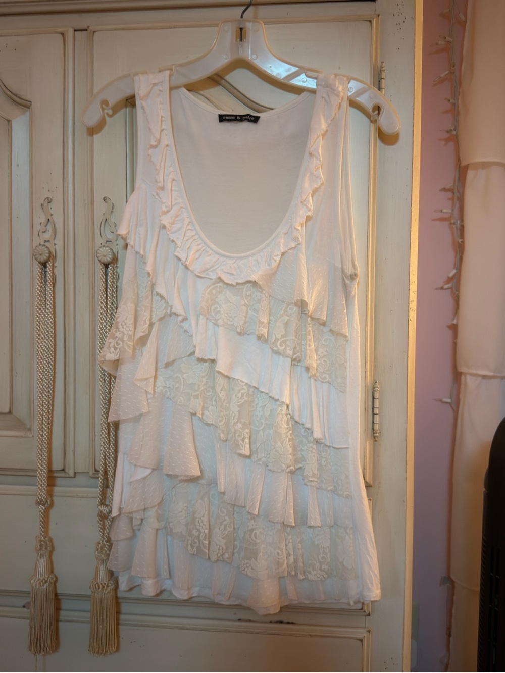 Vintage White Layered Ruffle Top